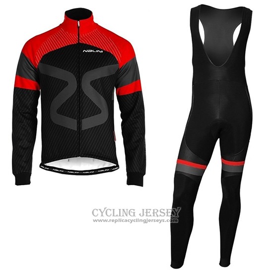 2019 Cycling Jersey Nalini Black Red Long Sleeve And Bib Tight